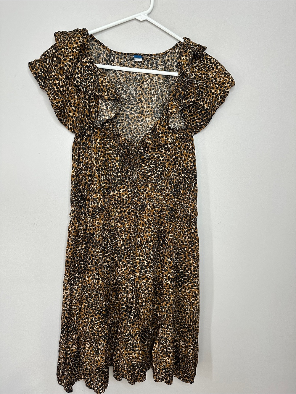 Old Navy Women's Animal Print Mini Dress with ruffle trim and a cinched waist.